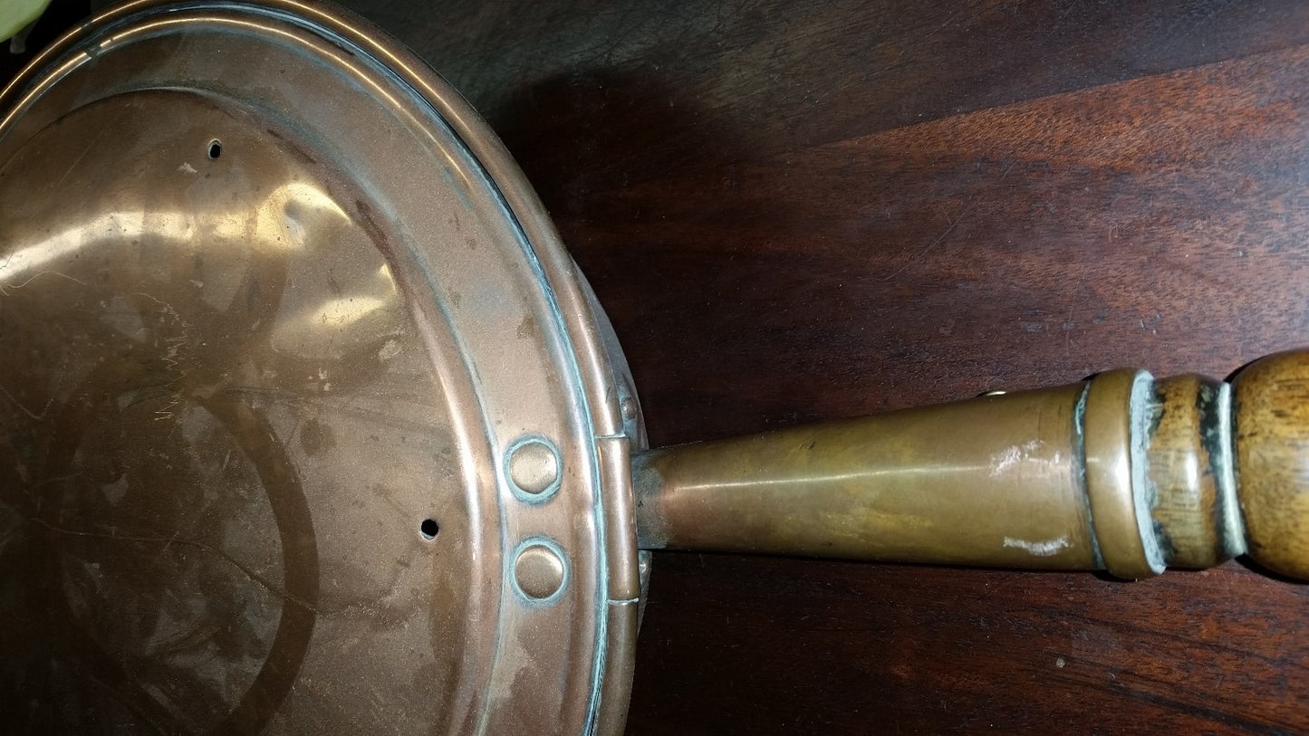 Hand-Made Copper Bed Warmer 45" long Pan 11" diameter 1800's