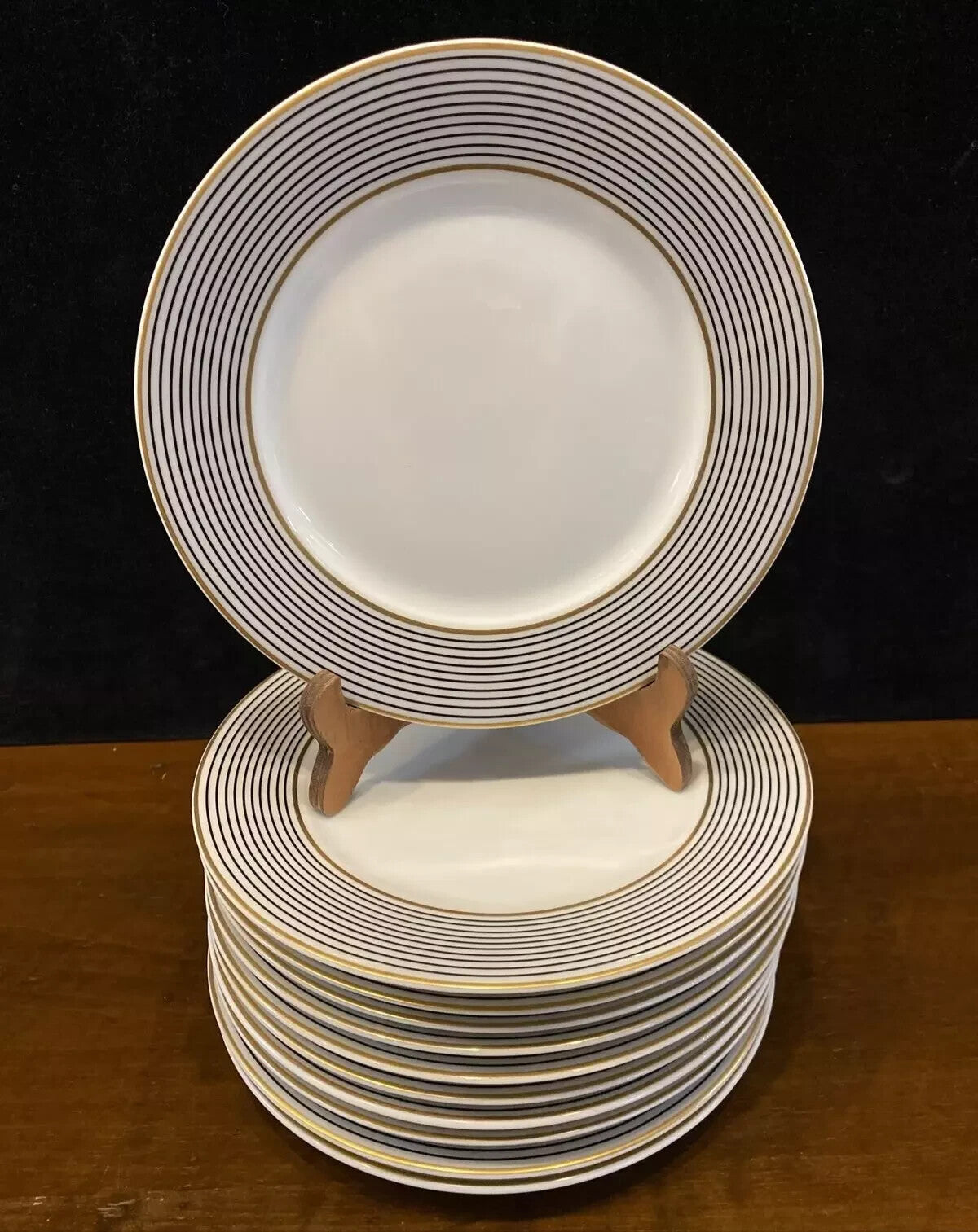 Raynaud Ceralene Crinoline Black 7 1/2" Salad Plates Limoges France 1990 BH235B