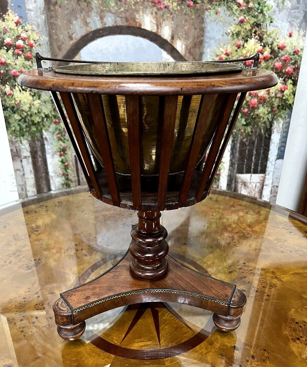 Antique French Fluted Jardiniere Planter Wine Champagne Chiller Bucket w/ Handle