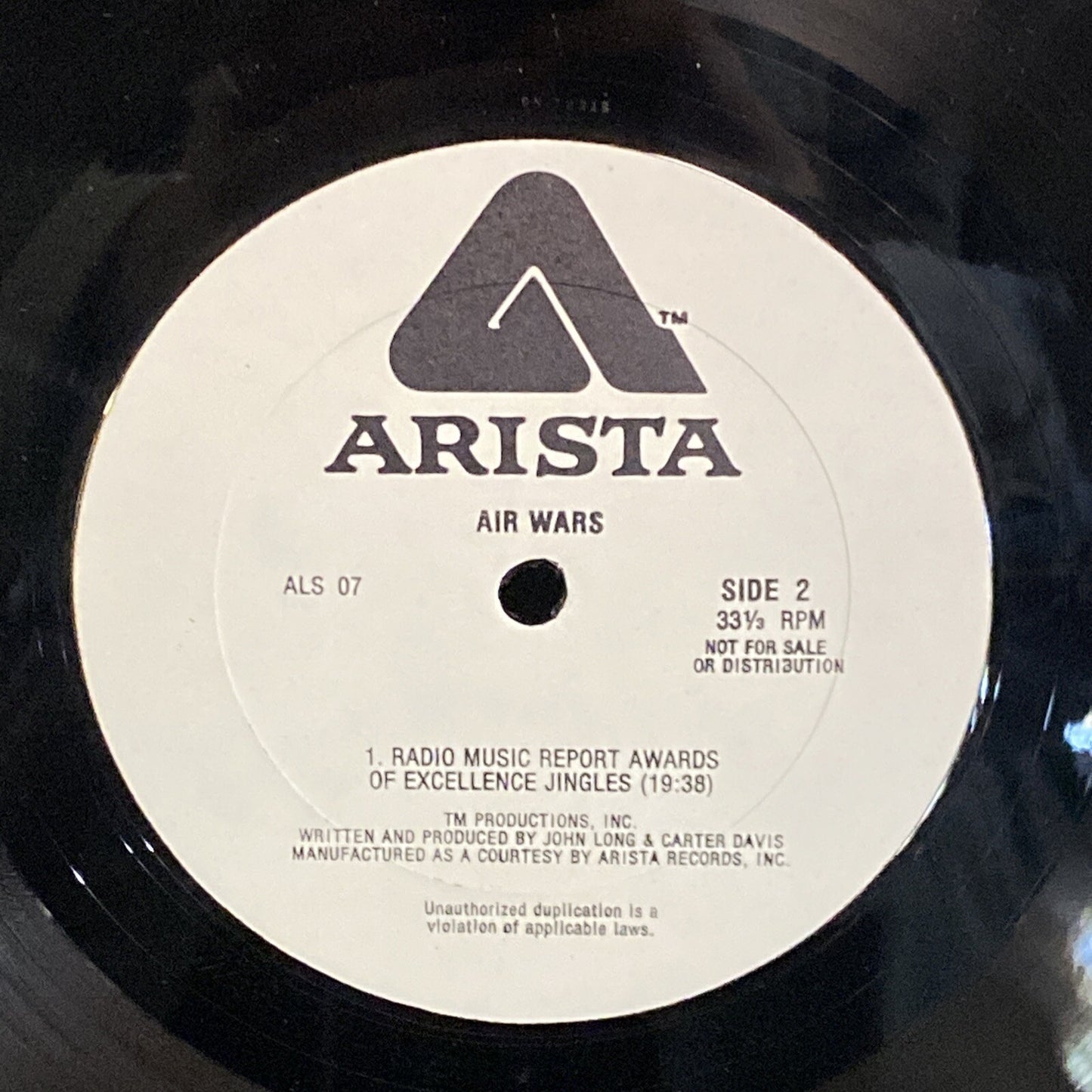 WHITE LABEL PROMO "AIR WARS" John Long & Carter Davis ARISTA LP NM/EX ALS-07
