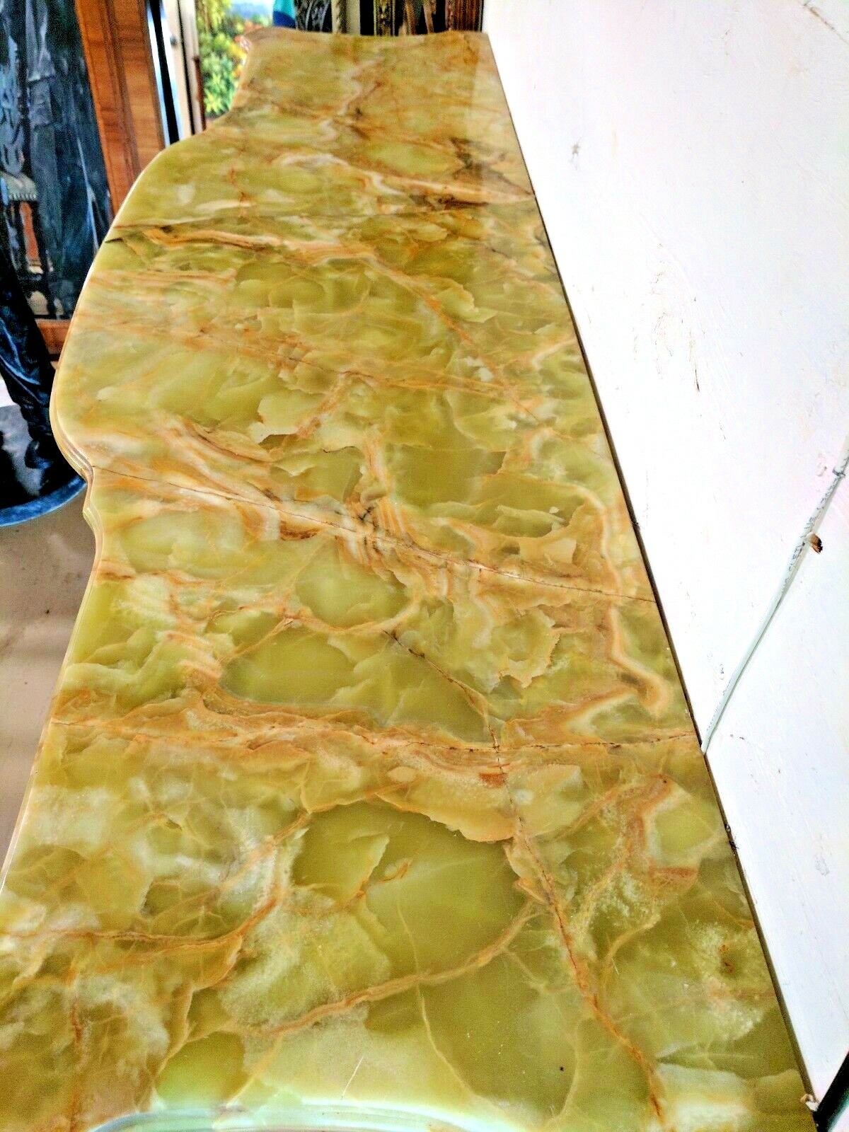 Antique French Rococo Style Scrolled Iron Console W61" Marble Onyx Attaches Wall