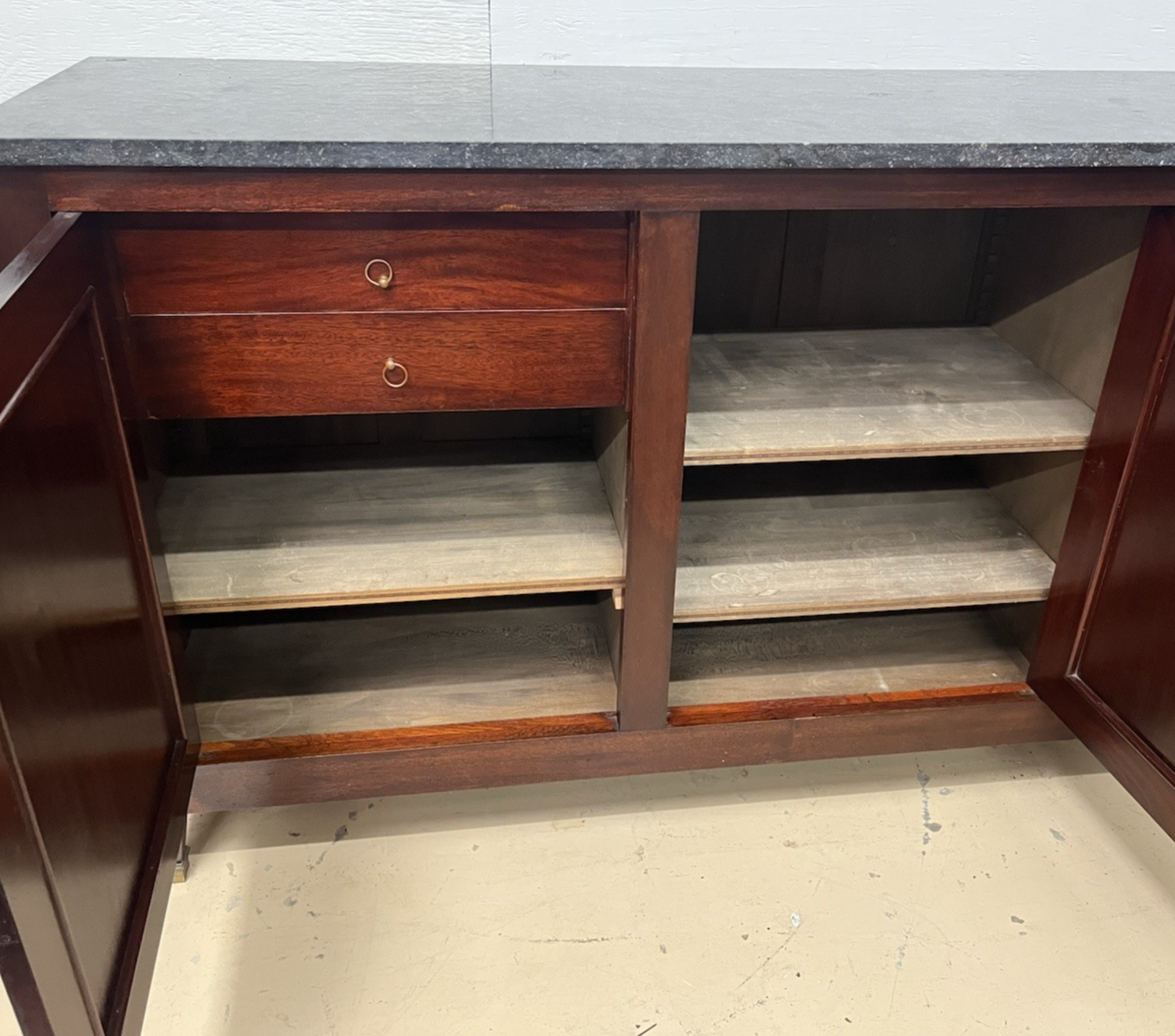 ANTIQUE FRENCH LOUIS XVI MARBLE TOP MAHOGANY SIDEBOARD ENFILADE CHEST 79" WIDE