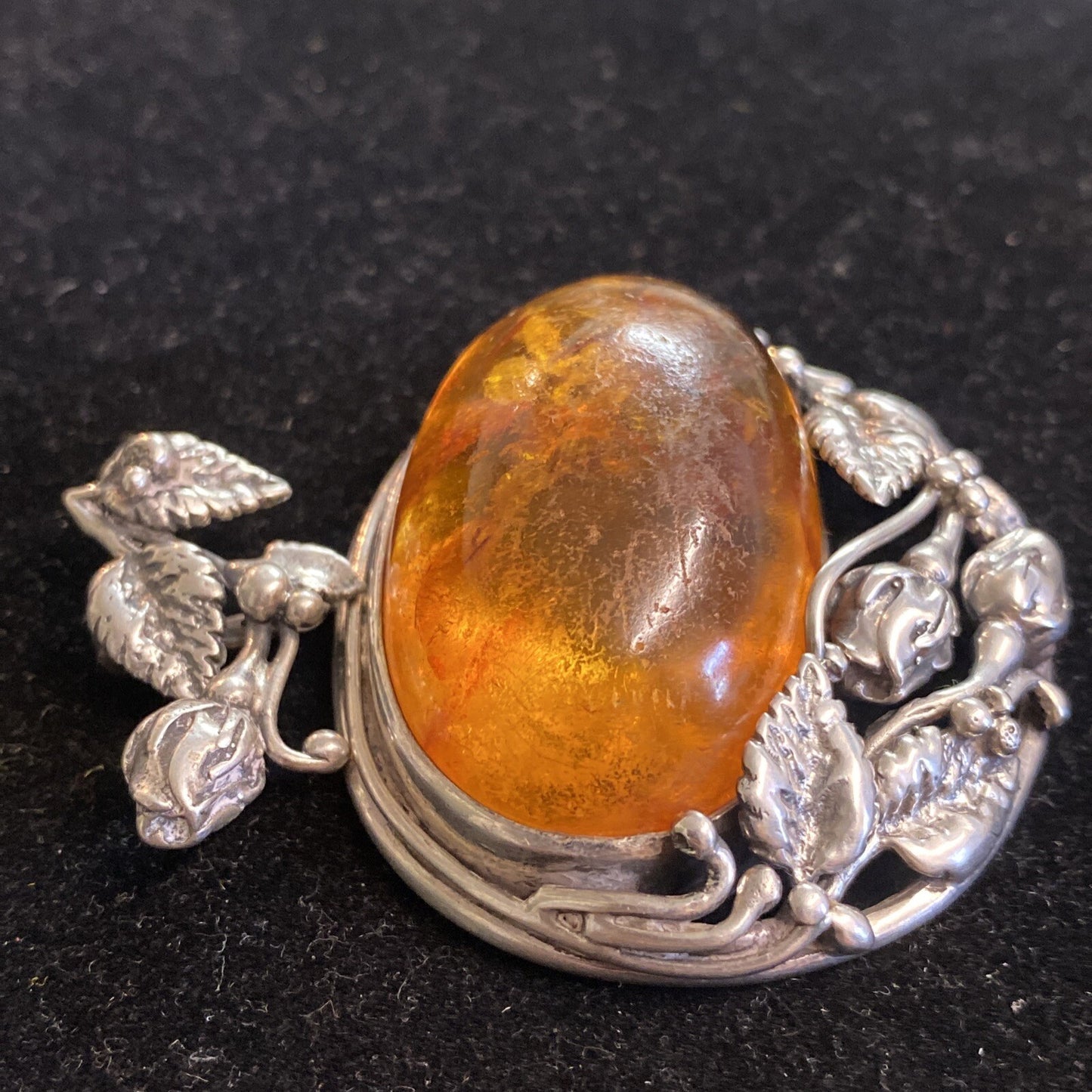 Sterling Silver & Amber 2 3/4" Pendant 51.3g