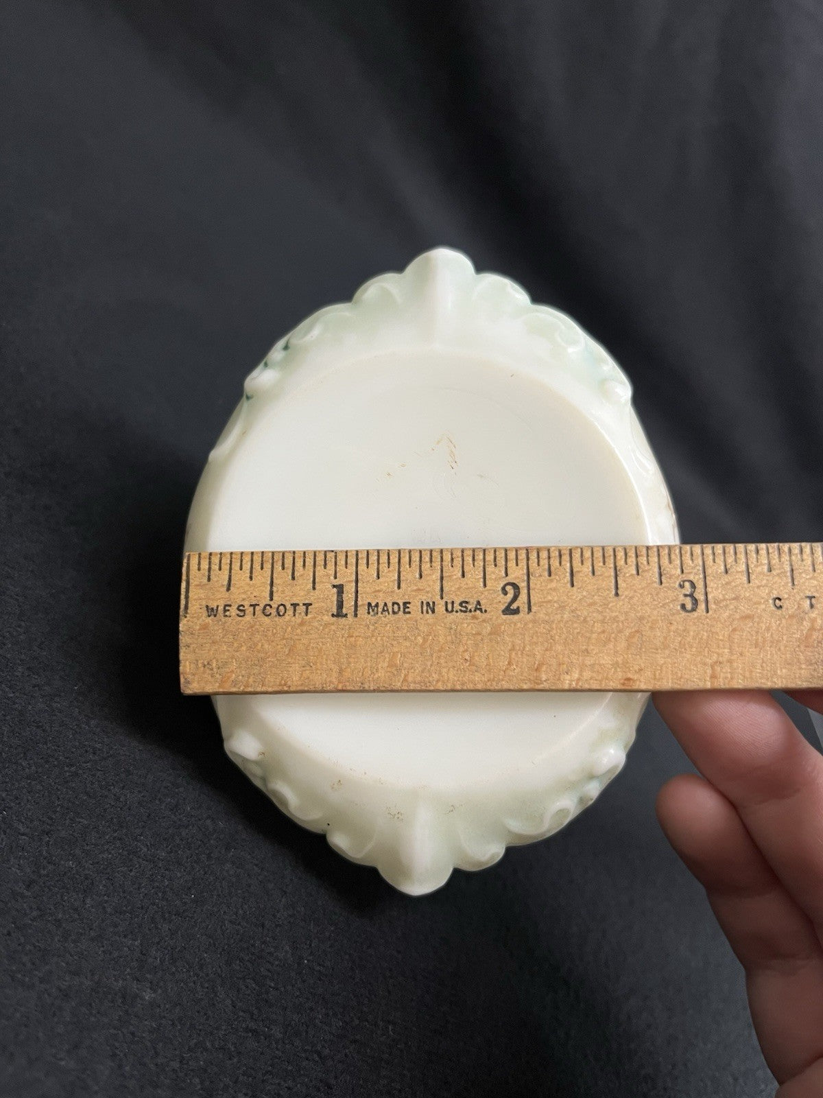 C.F. Monroe Co. Wave Crest Hand Painted Opal Glass Dresser Dish with Lid 4"