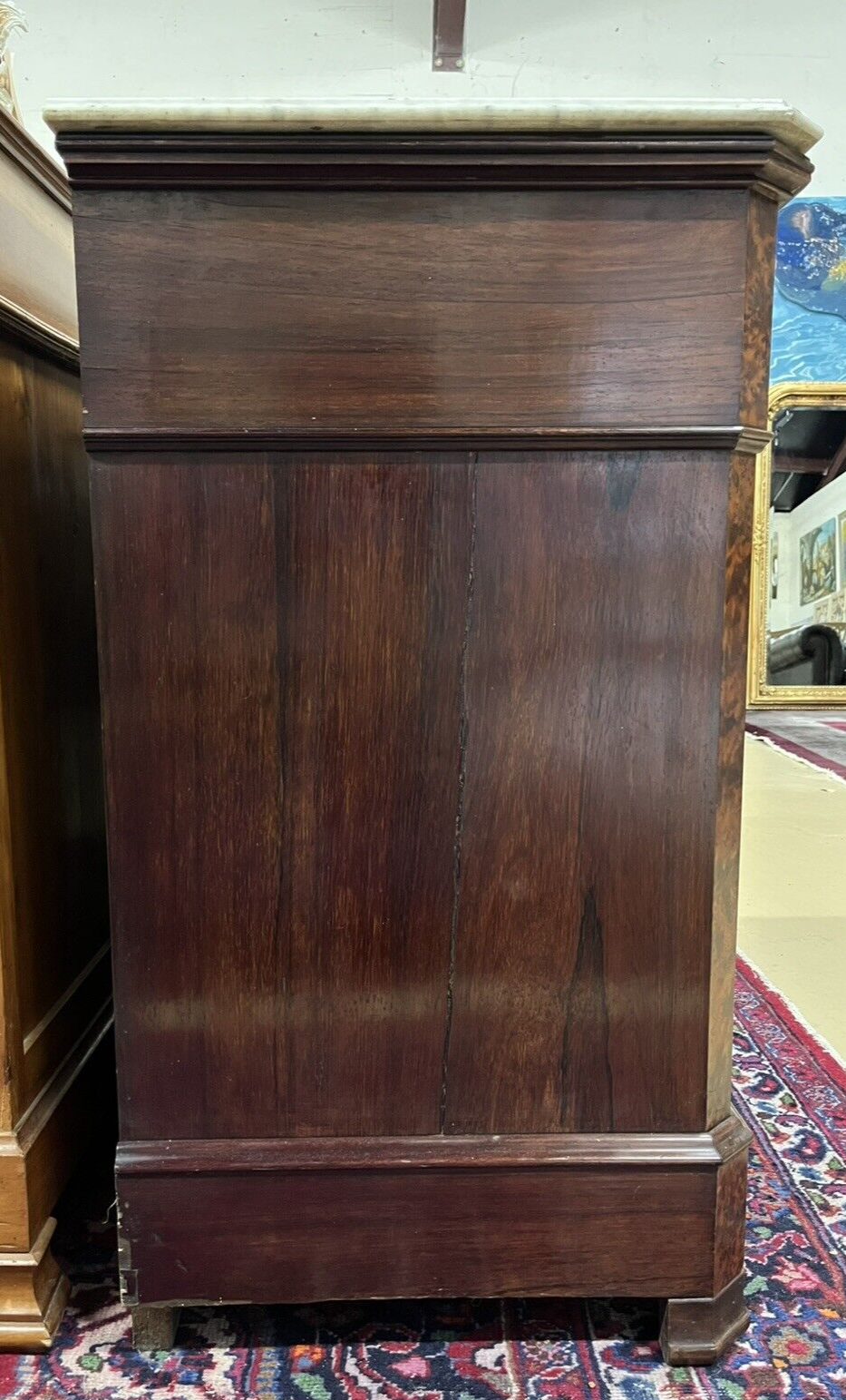 Antique French Louis Philippe White Marble Top Drop Front Secretary Chest Desk