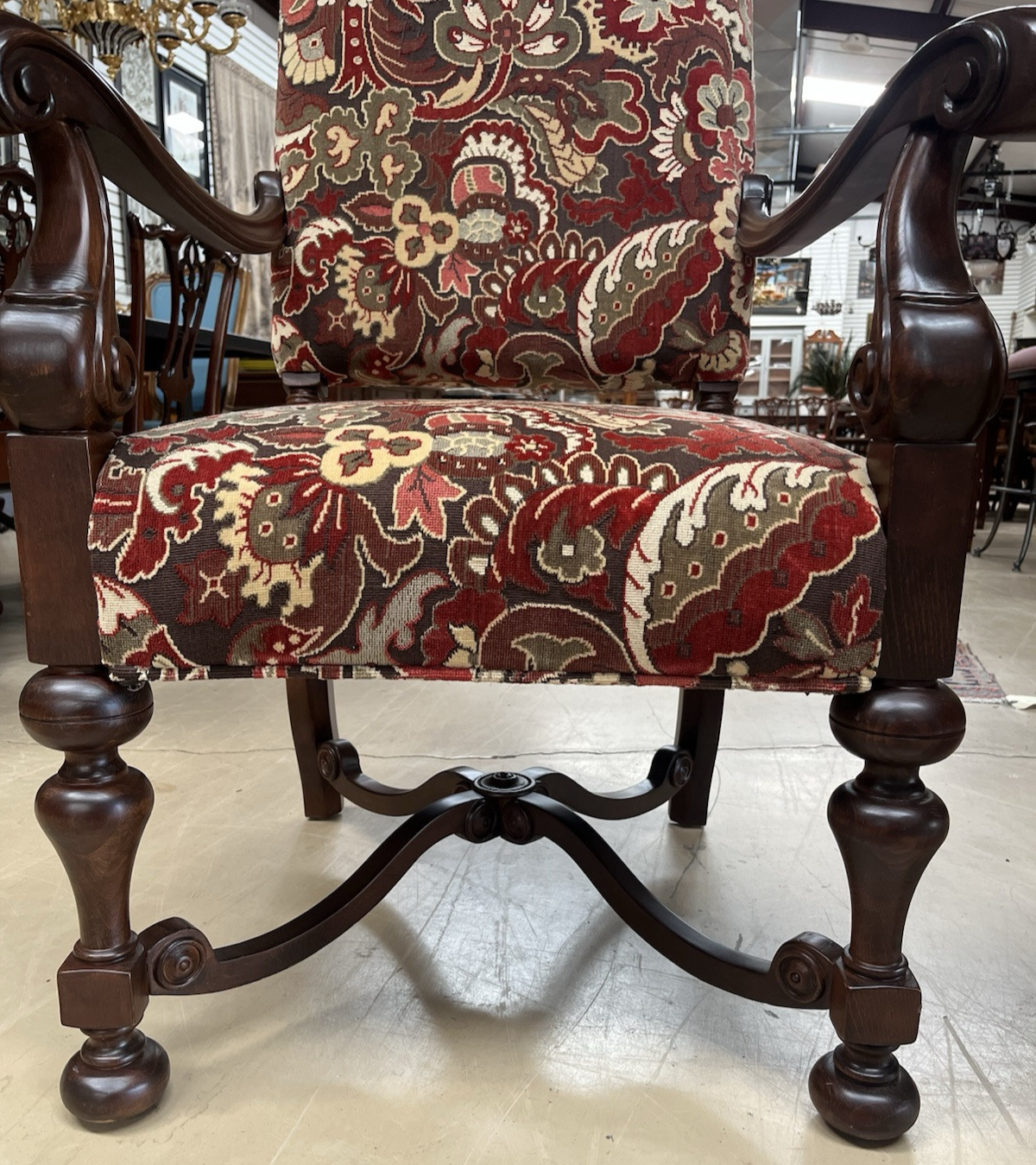 Pair French style  Armchairs  wood carved new upholstery w 2 pillows CL7