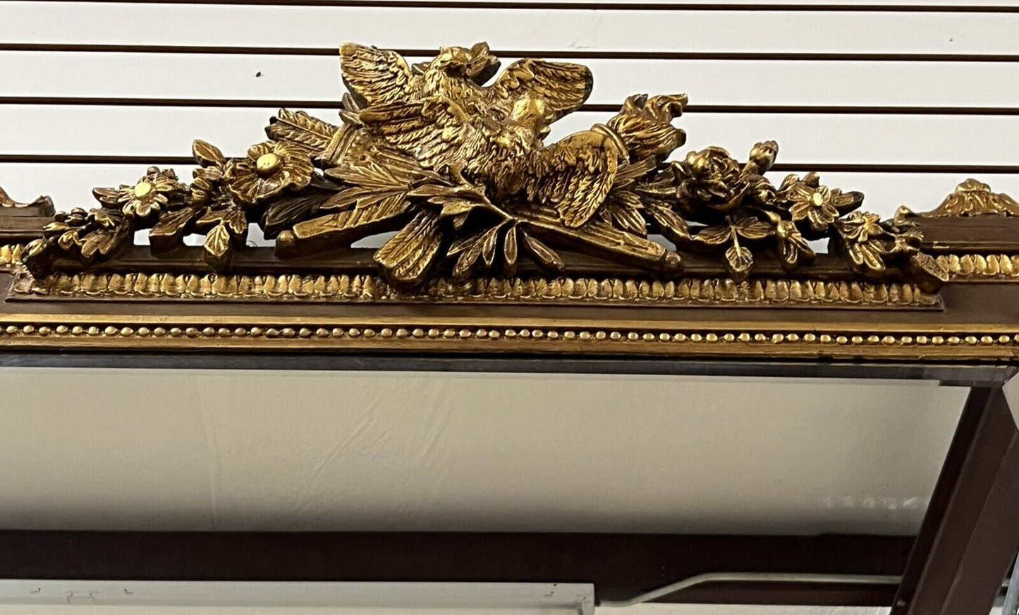40" x 75" Tall Palladian Gilded Gold  Mirror w/ Bird Motif Crown
