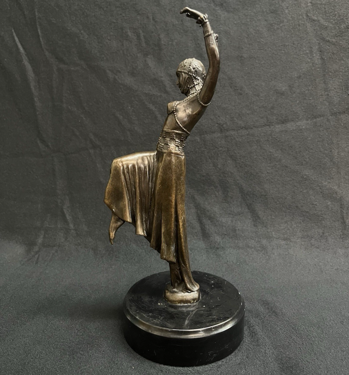 D.H. Chiparus Inspired Art Deco Bronze Dancer Sculpture w/ Marble Base