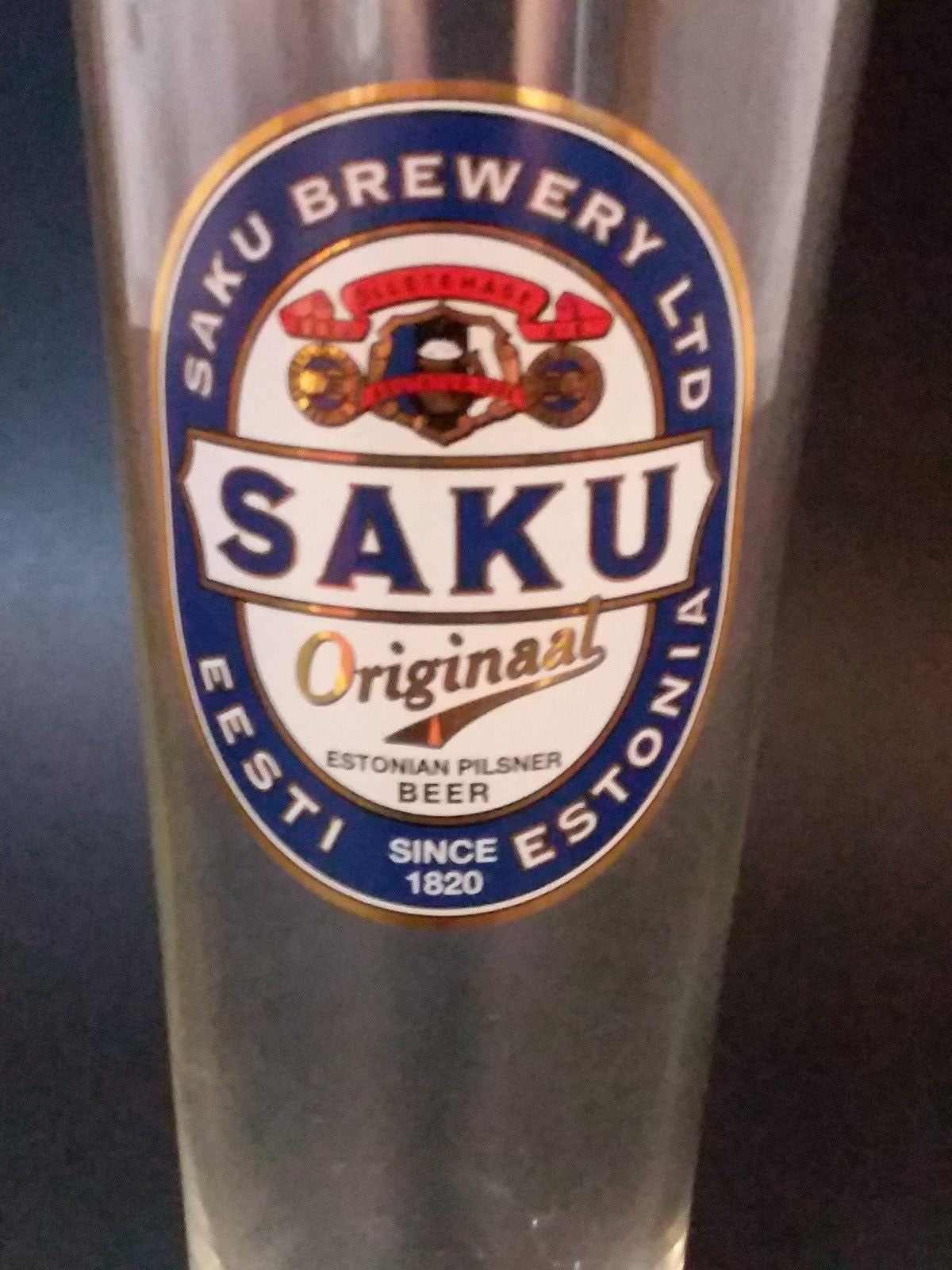 SAKU  Gold Rimmed Pilsner Beer Glass with certificate 7.25''