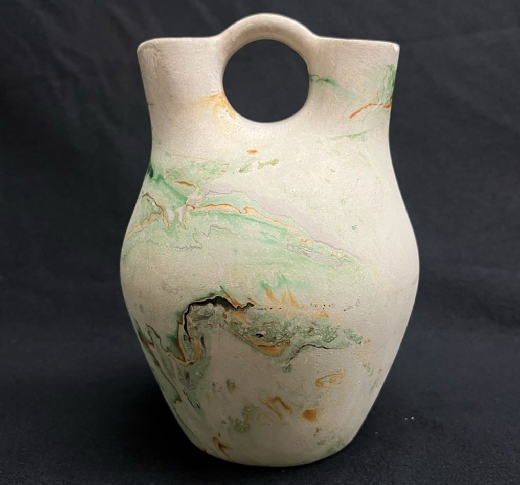 Signed Nemadji Pottery Southwestern Double Spout Wedding Vase Jug 6.25"