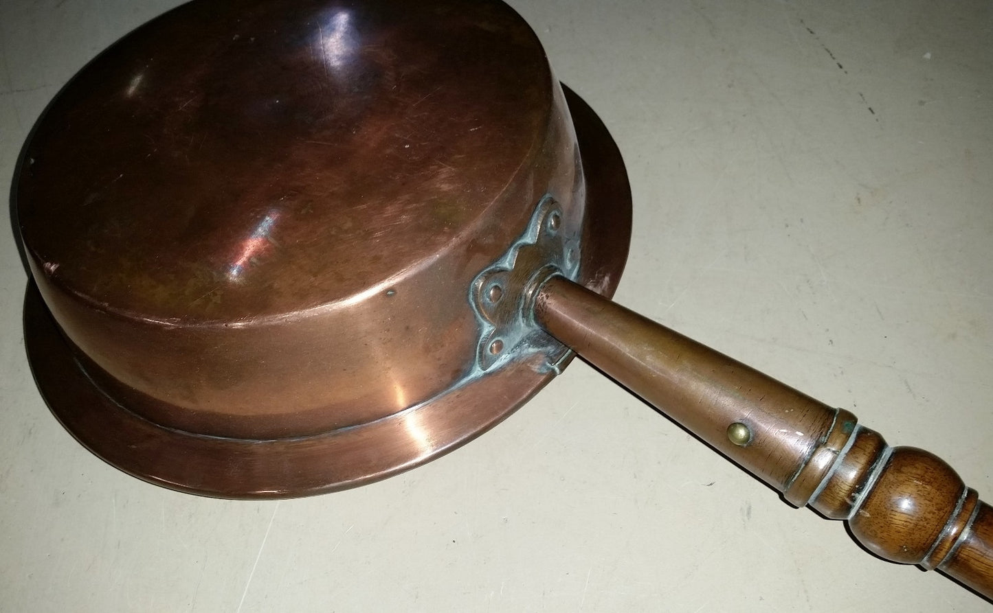 Hand-Made Copper Bed Warmer 45" long Pan 11" diameter 1800's