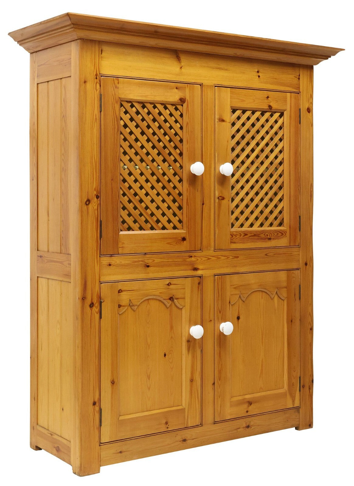 LARGE FRENCH PINE FOUR-DOOR LARDER PANTRY CUPBOARD KITCHEN CABINET 77"H 62"W