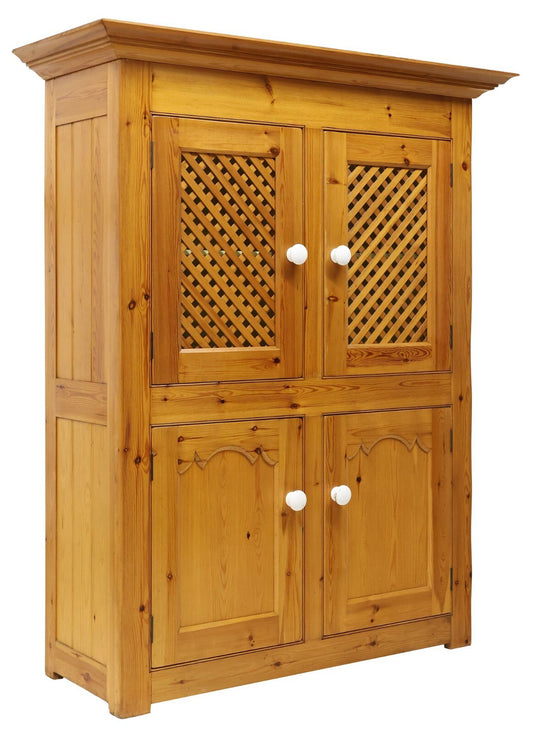 LARGE FRENCH PINE FOUR-DOOR LARDER PANTRY CUPBOARD KITCHEN CABINET 77"H 62"W