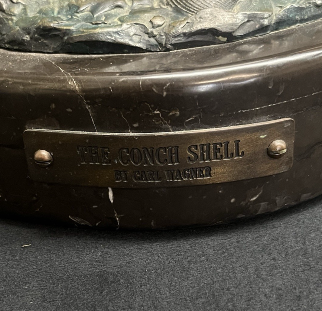 PB7 "The Conch Shell" by Carl Wagner Bronze Statue w/ Marble Base 23.25"
