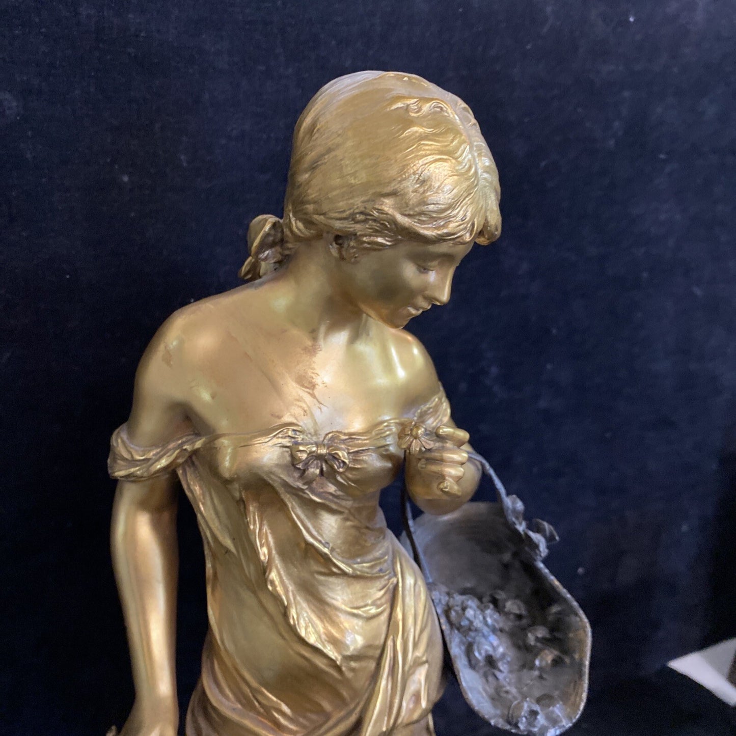 Rose De Mai Gilt Bronze Statue Rose of May Merchant Woman 20 1/4" MH