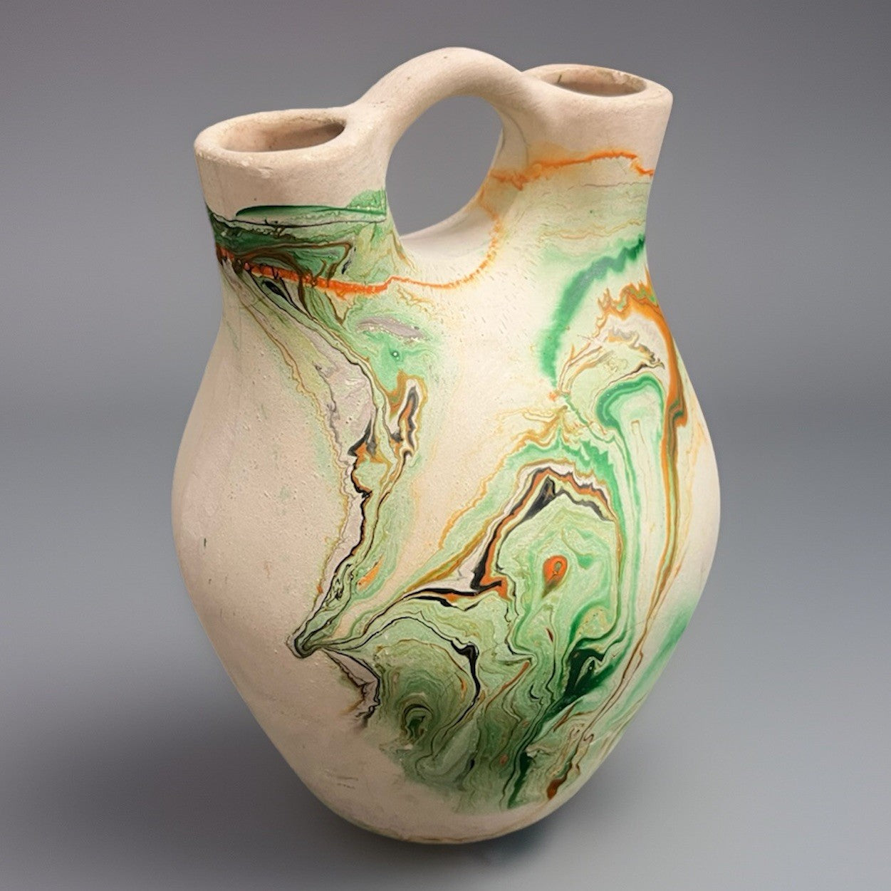 Signed Nemadji Pottery Southwestern Double Spout Wedding Vase Jug 6.25"