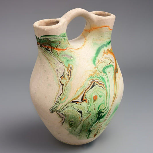 Signed Nemadji Pottery Southwestern Double Spout Wedding Vase Jug 6.25"