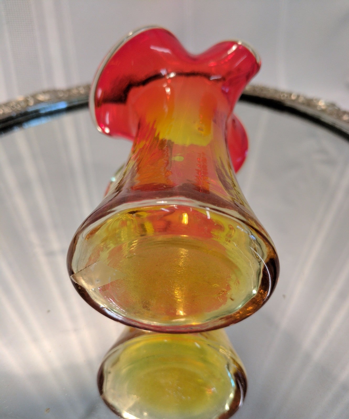 Retro Mid Century Modern Rainbow Art Glass Amberina Pitcher 4.25'' Midcentury