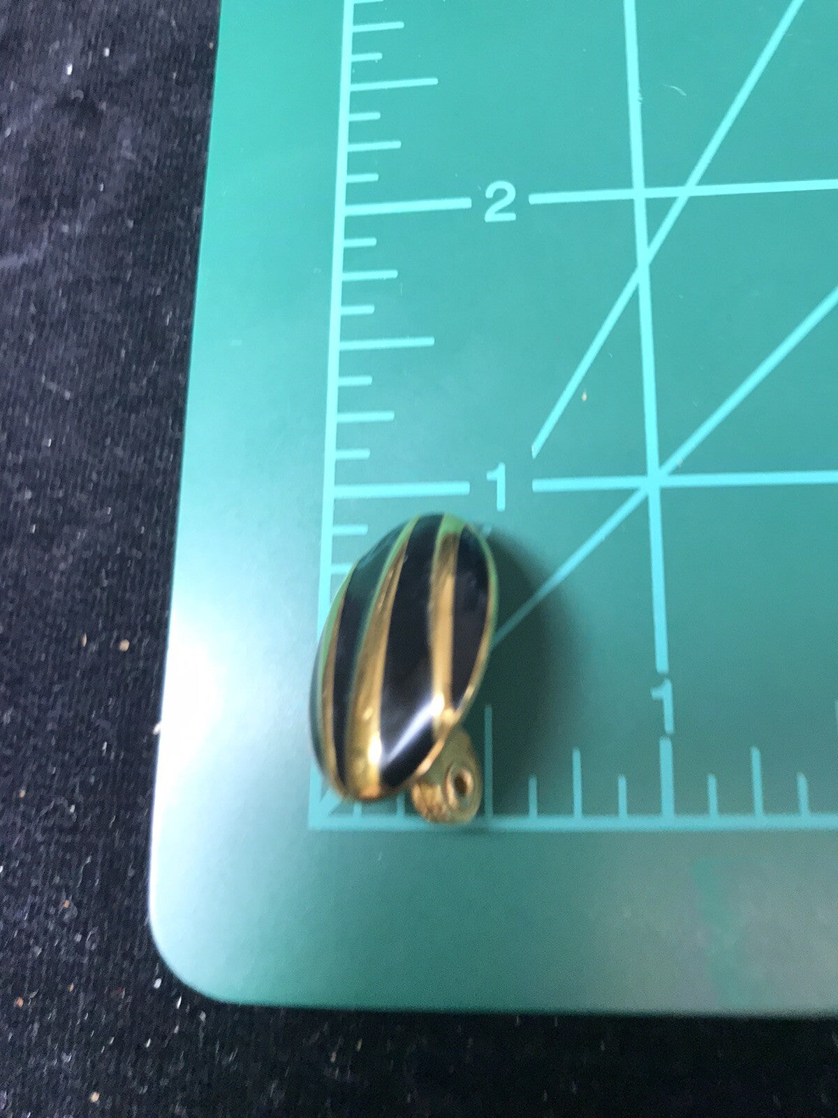 ELEGANT SIGNED MONET GOLD-TONE BLACK ENAMEL Oval  CLIP EARRINGS Art Deco