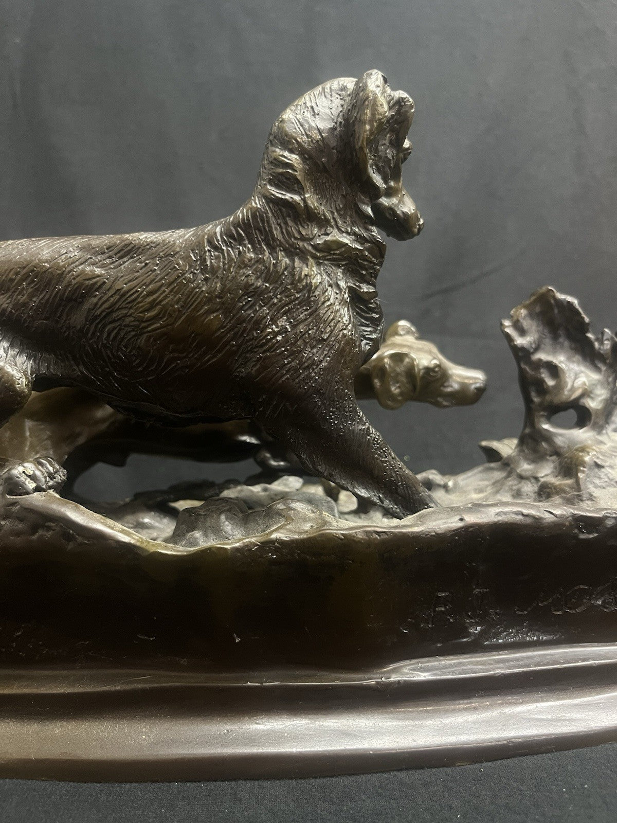 Signed Pierre-Jules PJ Mêne Bronze Hunting Hounds Dogs Duck Sculpture 16" PB10
