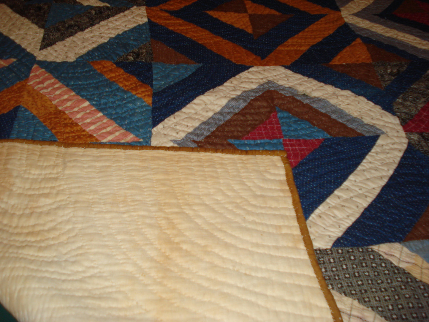 VINTAGE BLUE HANDSTITCHED PATCHWORK APPLIQUE CRAZY QUILT/BEDSPREAD/COMFORTER