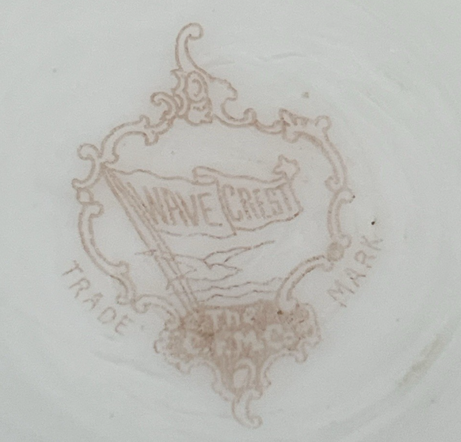 Signed C.F. Monroe Co. Wave Crest Hand Painted Opal Glass Open Pin/Trinket Dish