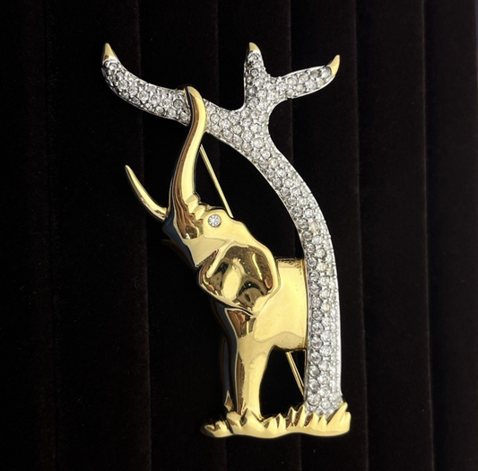 Vintage Swarovski SCS Genuine Swan Signed Elephant & Tree Brooch Retired 1993
