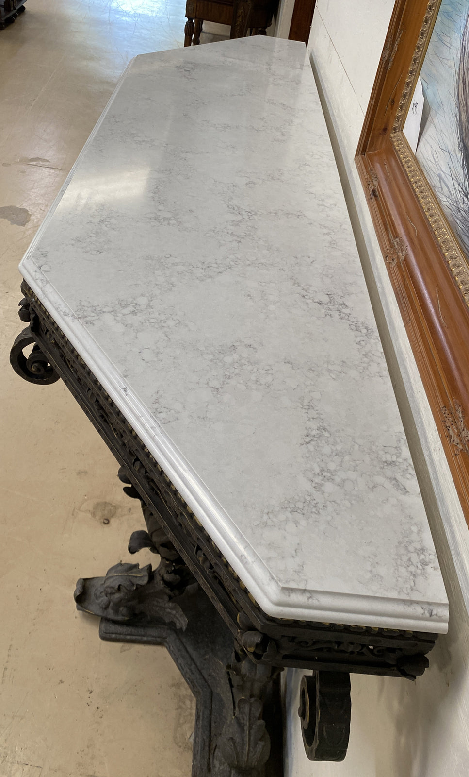 ANTIQUE ITALIAN VENETIAN WROUGHT IRON CONSOLE SIDEBOARD W/ WHITE QUARTZ TOP 105”