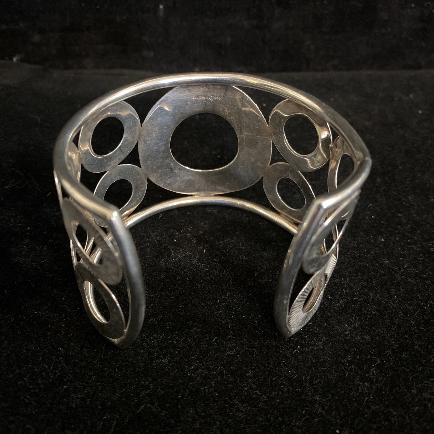 Sterling Circle Cut-Out Cuff Bracelet Marked Thailand 925 w designer logo