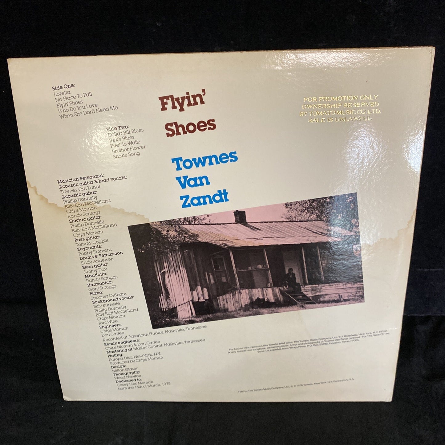 RARE PROMO VG/EX TOWNES VAN ZANDT Flyin' Shoes TOMATO LP TOM-7017