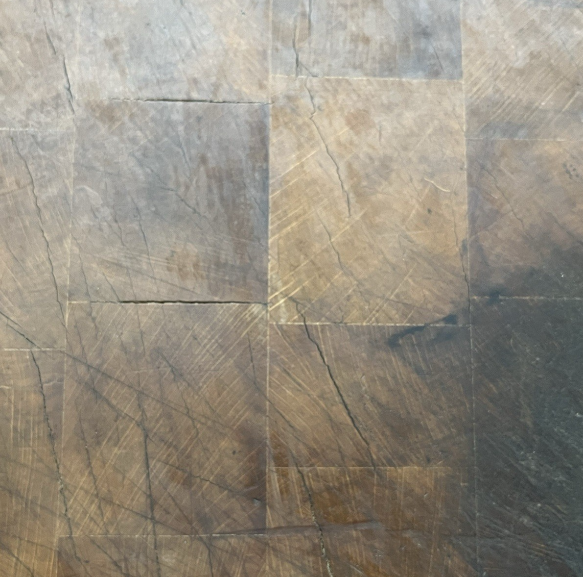 ANTIQUE FRENCH CARVED MIXED WOOD BUTCHER'S BLOCK WORK TABLE ISLAND 61" x 21"