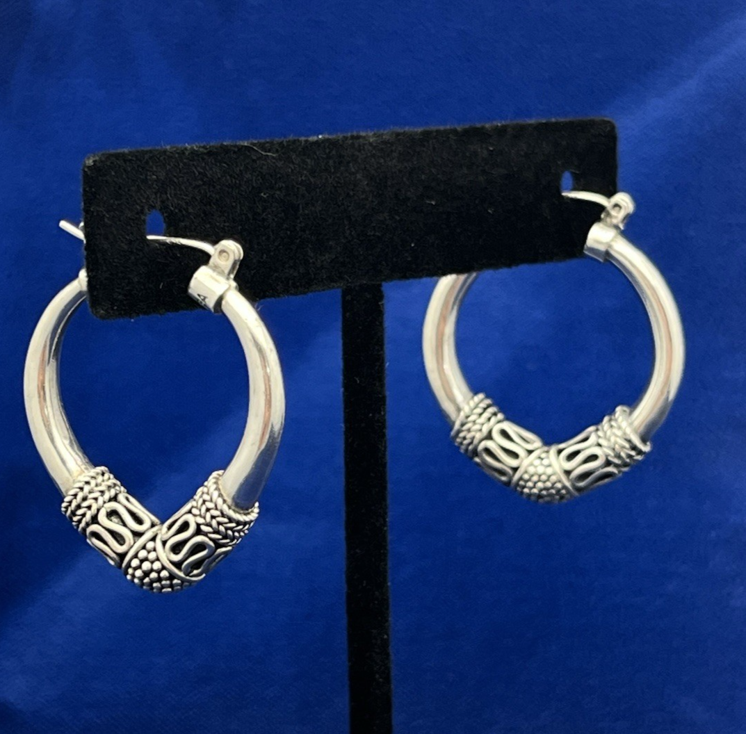 Vintage BA Suarti Bali Sterling Silver Textured Hoop Earrings