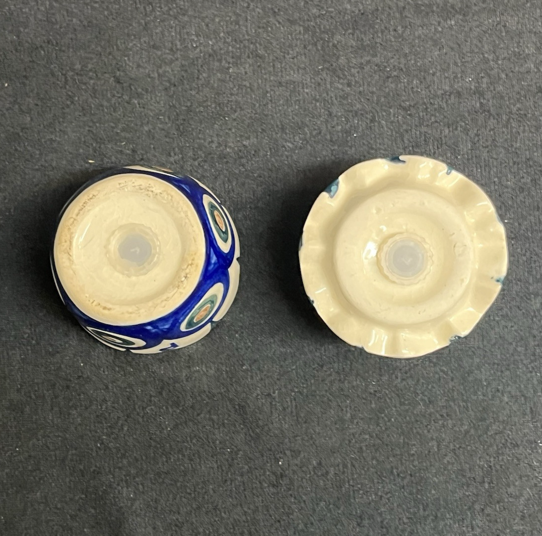 Boleslawiec Polish Pottery Stackable Salt & Pepper Shakers, Peacock Pattern 3 in