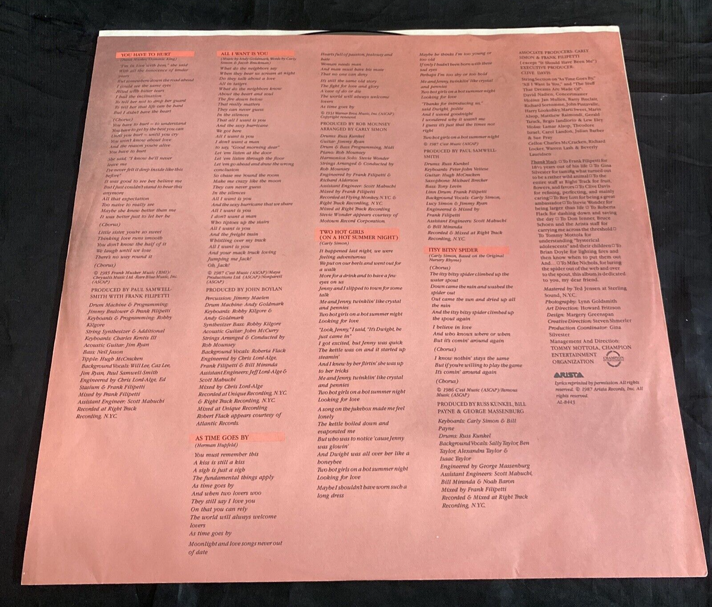 STAMPED PROMO Carly Simon Coming Around Again AL-8443 NM/VG+