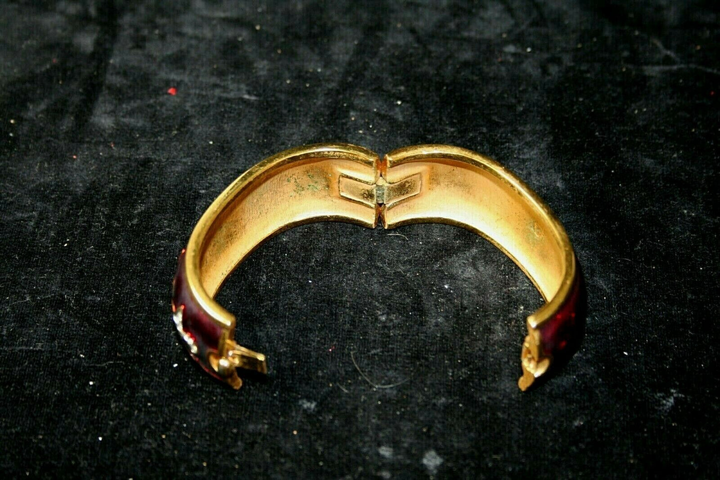 Swarovski Red Enamel Crystal Fleur De Lys Hinged Bracelet 1980s Guilloche $795