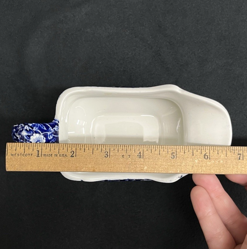Blue Calico Crownford Staffordshire China Gravy Boat 7"