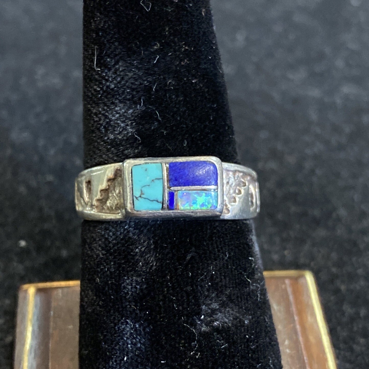 Sterling Silver Lapis, Turquoise, & Created Opal Ring SZ 7.75 4.1g JM19