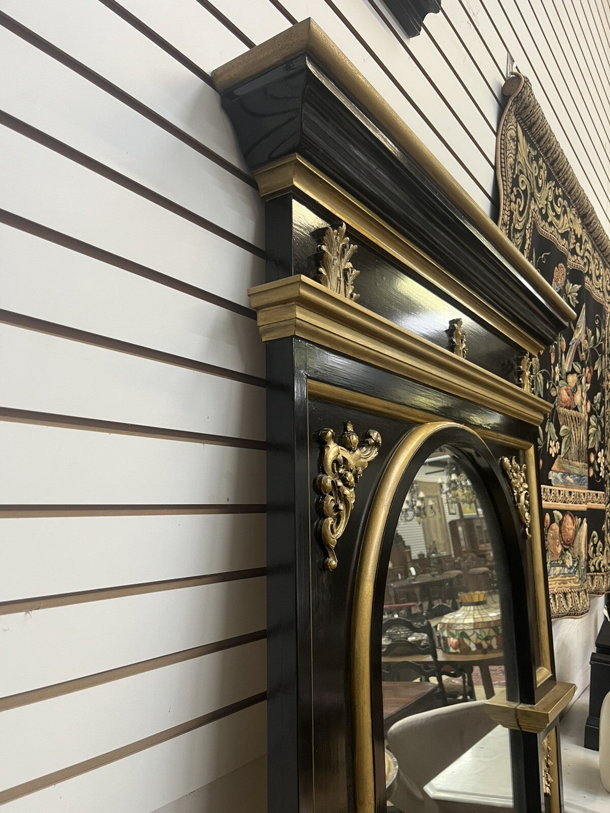 Tall Black & Gold Napoleon III Style Pier Mirror 79.5” Tall FS9