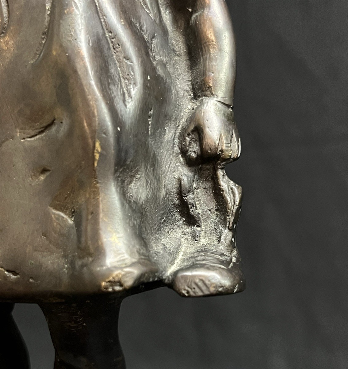 Antique After Juan Clara Bronze Sculpture Girl on Chair w/ One Shoe 11.5"