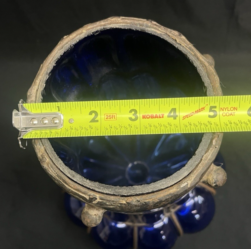 Murano Style Cylindrical Cage Bubble Blown Cobalt Glass Sculptural Ficture 18"