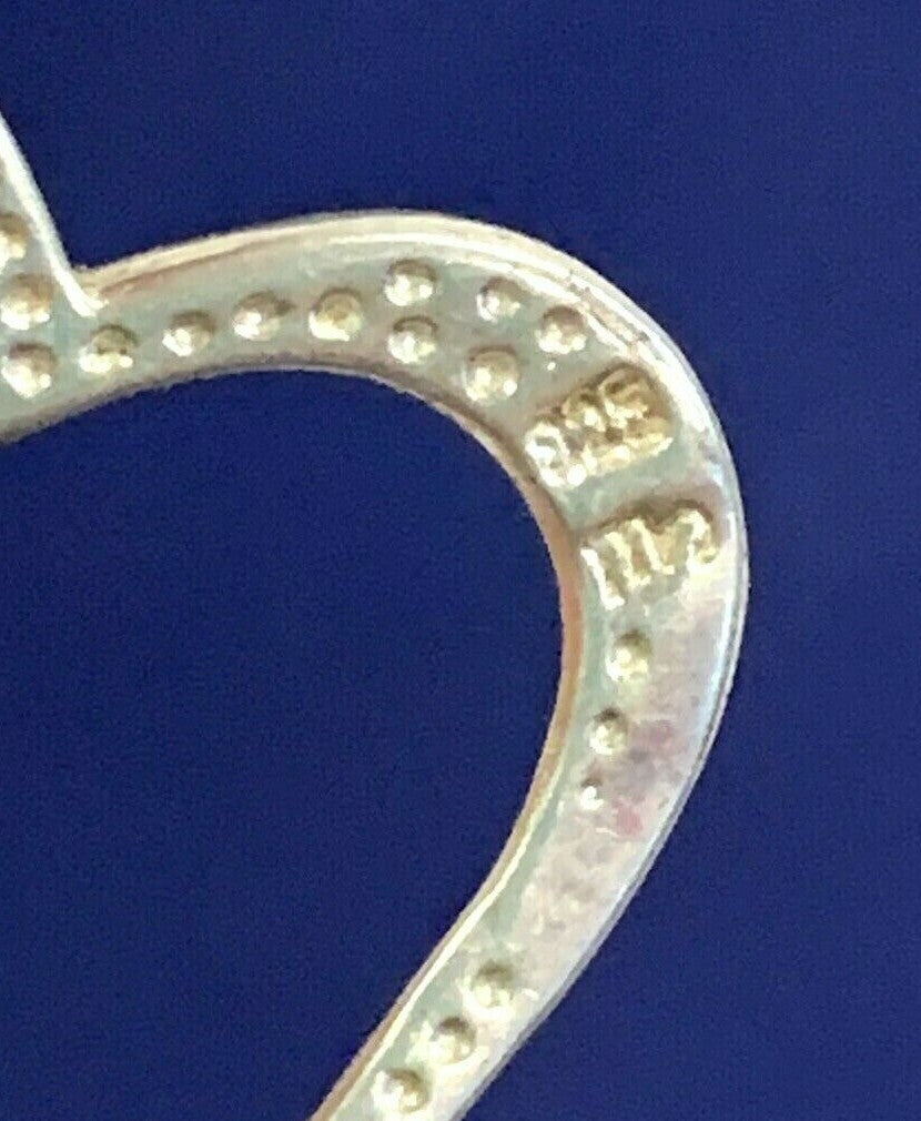 925 Sterling Silver C Z Double Open Heart Design Slide Pendant