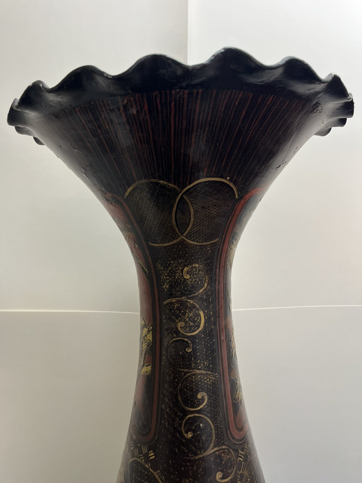 41" IMPRESSIVE MEIJI JAPANESE LACQUER COATED PORCELAIN PALACE VASE  FS1