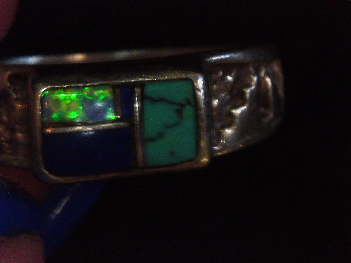 Sterling Silver Lapis, Turquoise, & Created Opal Ring SZ 7.75 4.1g JM19