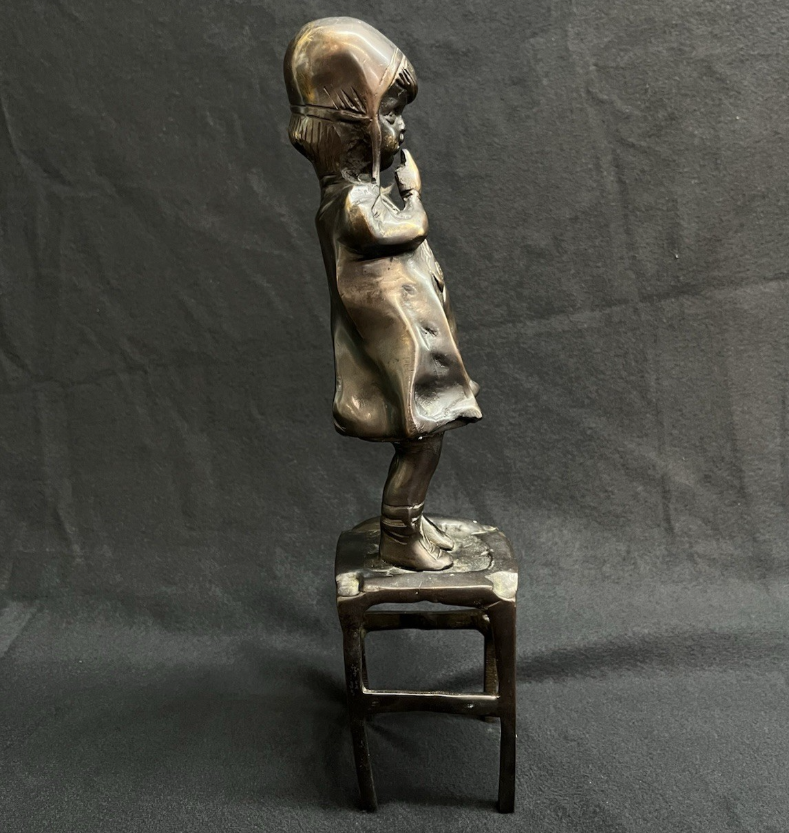 Antique After Juan Clara Bronze Sculpture Girl on Chair w/ One Shoe 11.5"