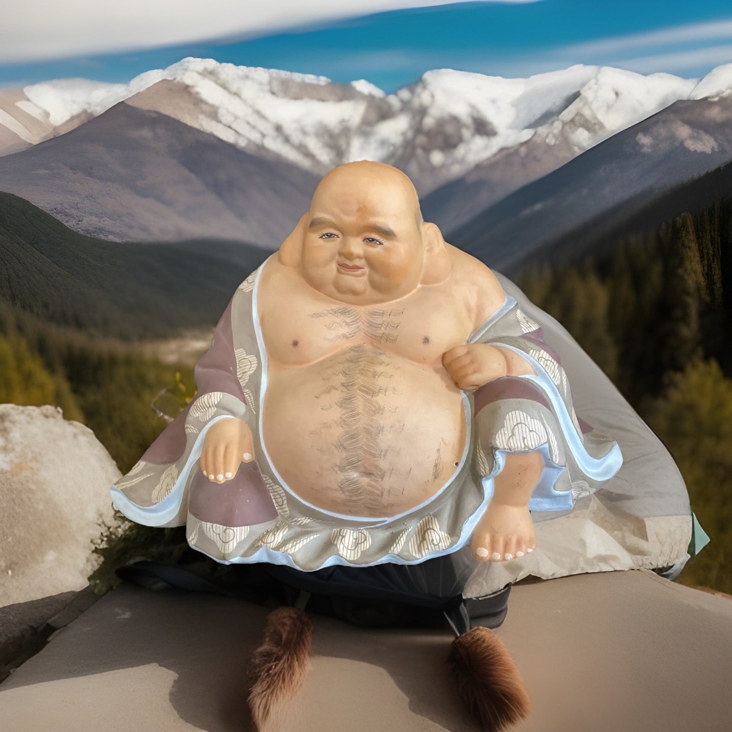 VTG Hakata Mimasu Doll Japan Large 12" Hand Painted Clay Buddha