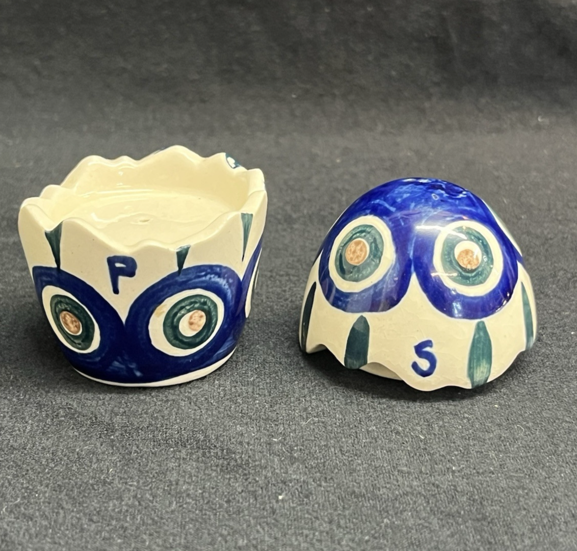 Boleslawiec Polish Pottery Stackable Salt & Pepper Shakers, Peacock Pattern 3 in