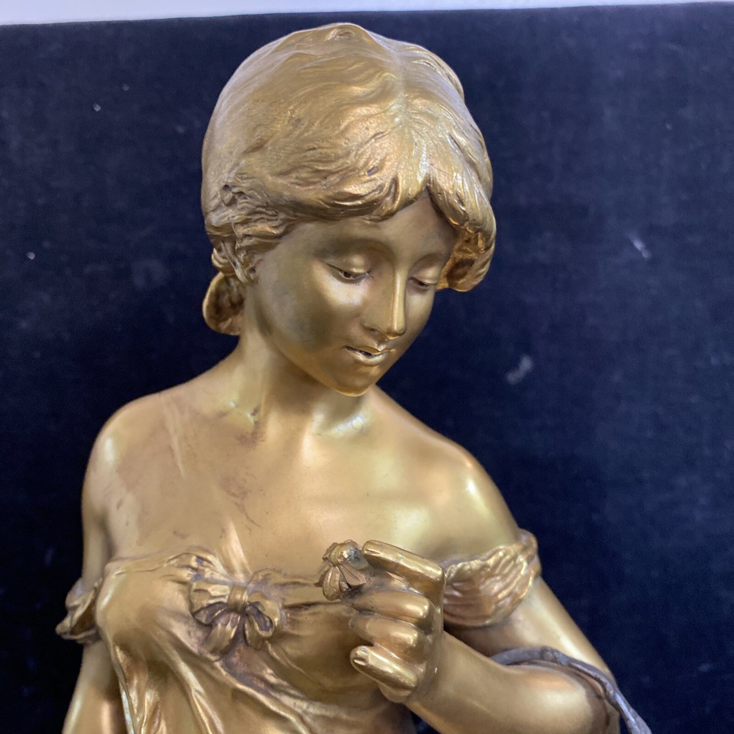 Rose De Mai Gilt Bronze Statue Rose of May Merchant Woman 20 1/4" MH