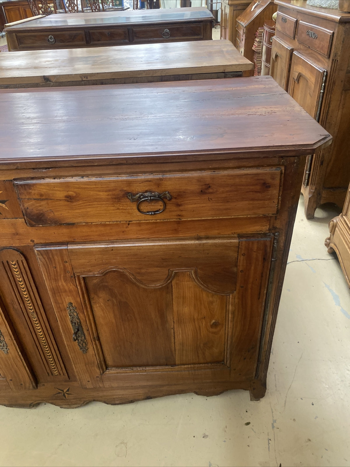 French Provincial Louis XV Inlaid Cherry Chest Commode Sideboard, 19th c. A11