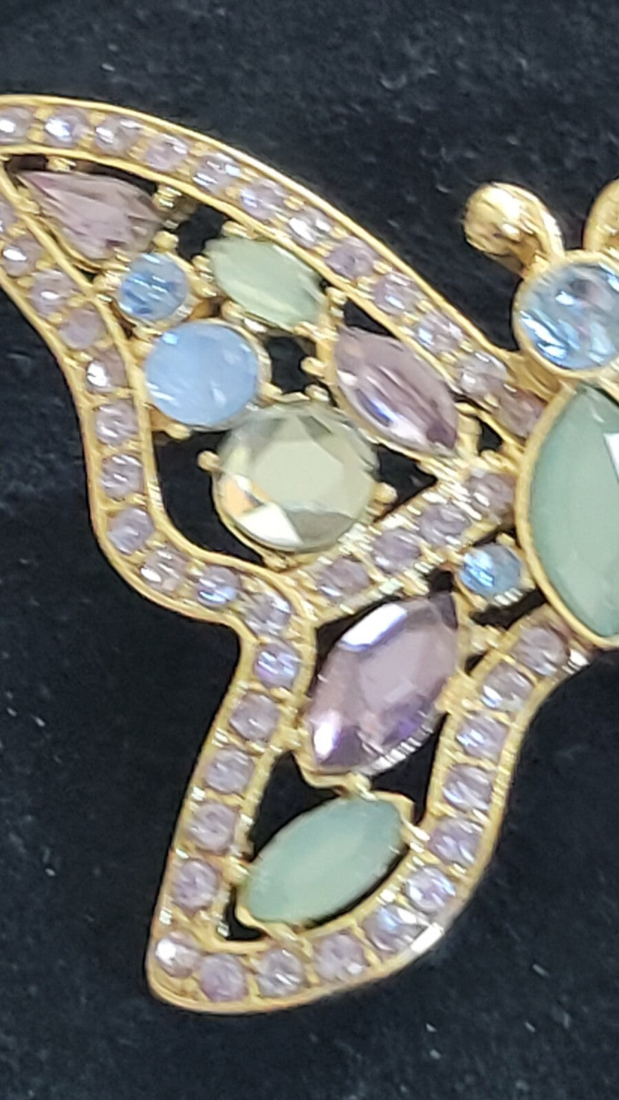 Butterfly Openwork  Amythest Peridot Crystals NAPIER Vintage Gold Brooch