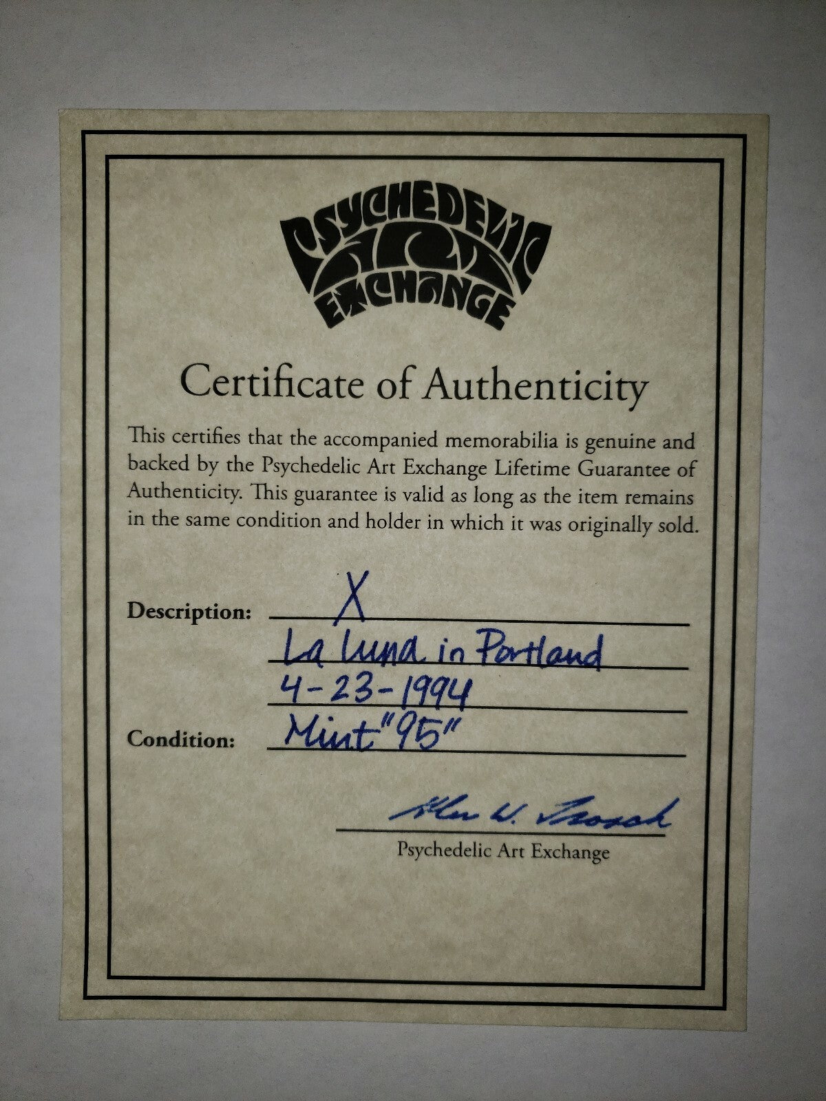 Band "X"  La Luna- Portland, OR. 4/23/1994 Concert Poster Hand Bill